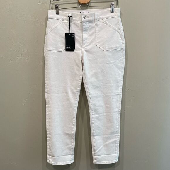 NWT Paige Brigitte Fashion Patch Pocket Crisp White Jeans - Size: 27 - Picture 2 of 13